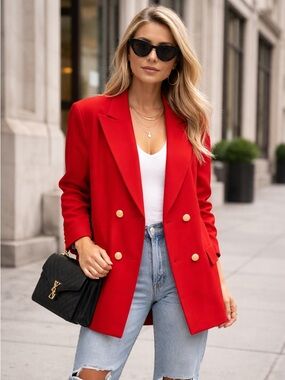 Bloomingdale’s Red Vintage Wool Blend Blazer 14W